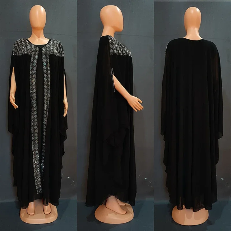 2025 Neues arabisches Abaya aus dem Nahen Osten Femme Chiffon Robe Femme Musulman Elegantes islamisches Damenkleid mit Perle für Europa und Amerika