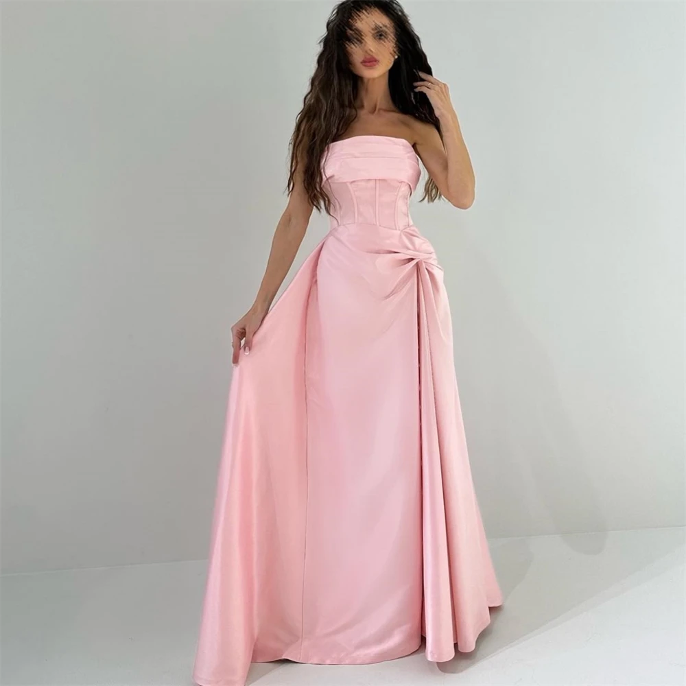 

Sparkle Exquisite High Quality Satin Draped Pleat Ruched Clubbing A-line Strapless Bespoke Occasion Gown Long Dresses