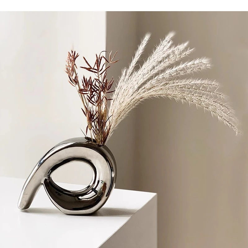 Electroplated Ceramic Vase Retro Flower Ware Arrangement Dry Flowers Room Aesthetic Decoration