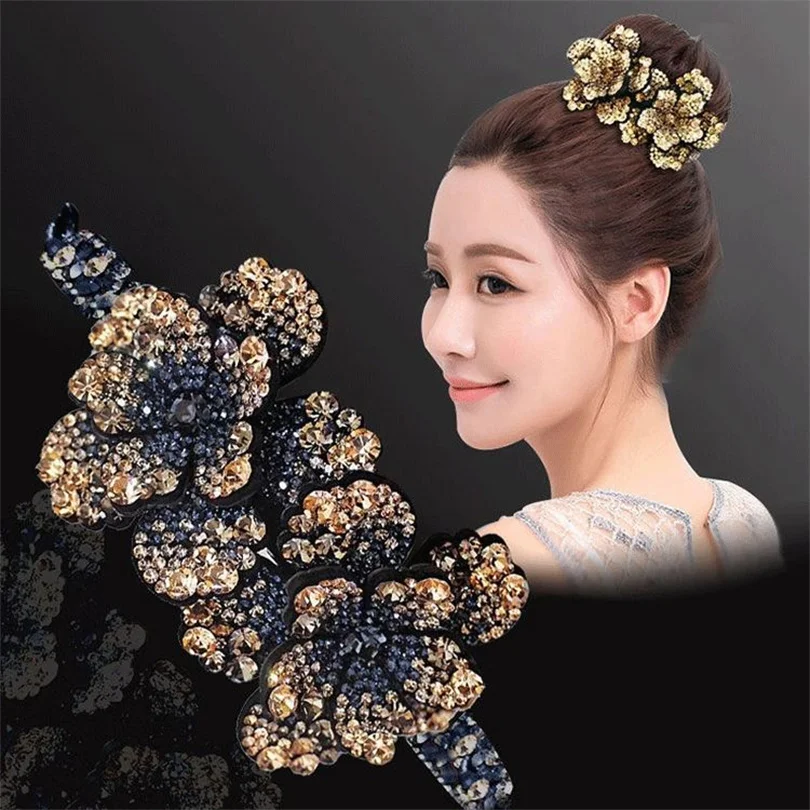 Rhinestone Hair Claw for Women Flower Hair Clip Barrettes Crab Hair Clamps Crystal Ponytail Holder Hairpin Band Hair Accessories