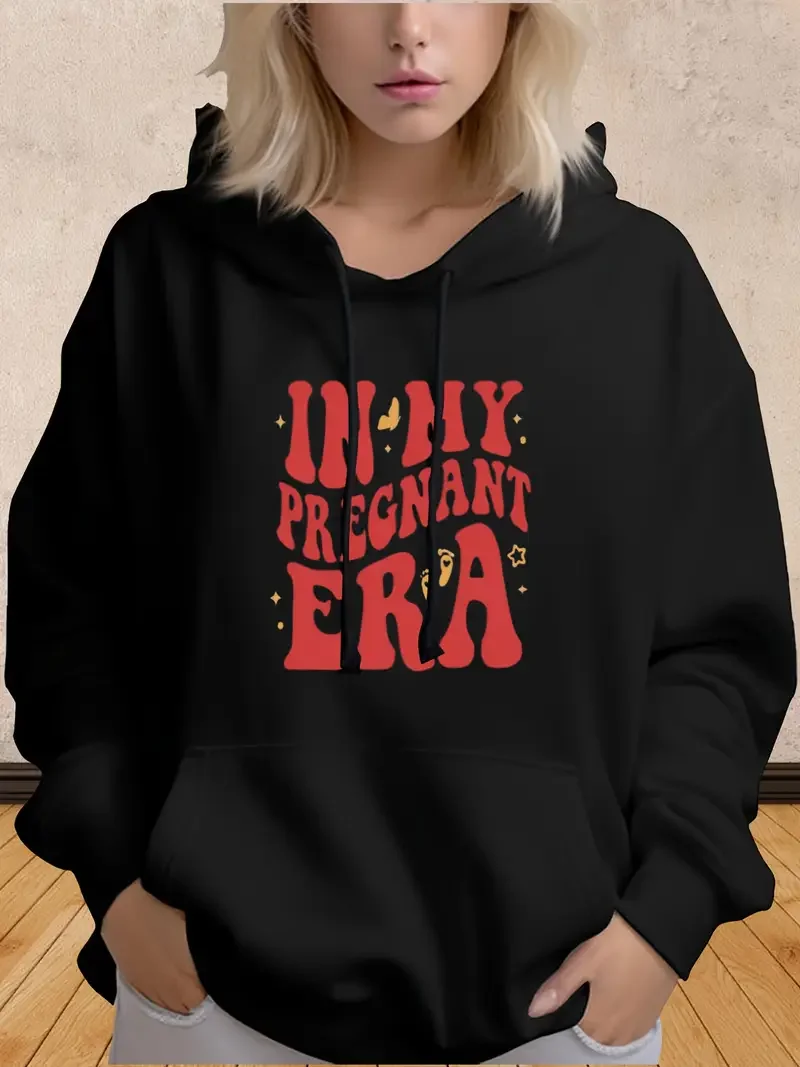 

Plus Size Hoodie Pregnant Women Letter Prints Drawstring Sweatshirt Top Casual Long Sleeve Women's Clothing Y2k Clothes 550gsm