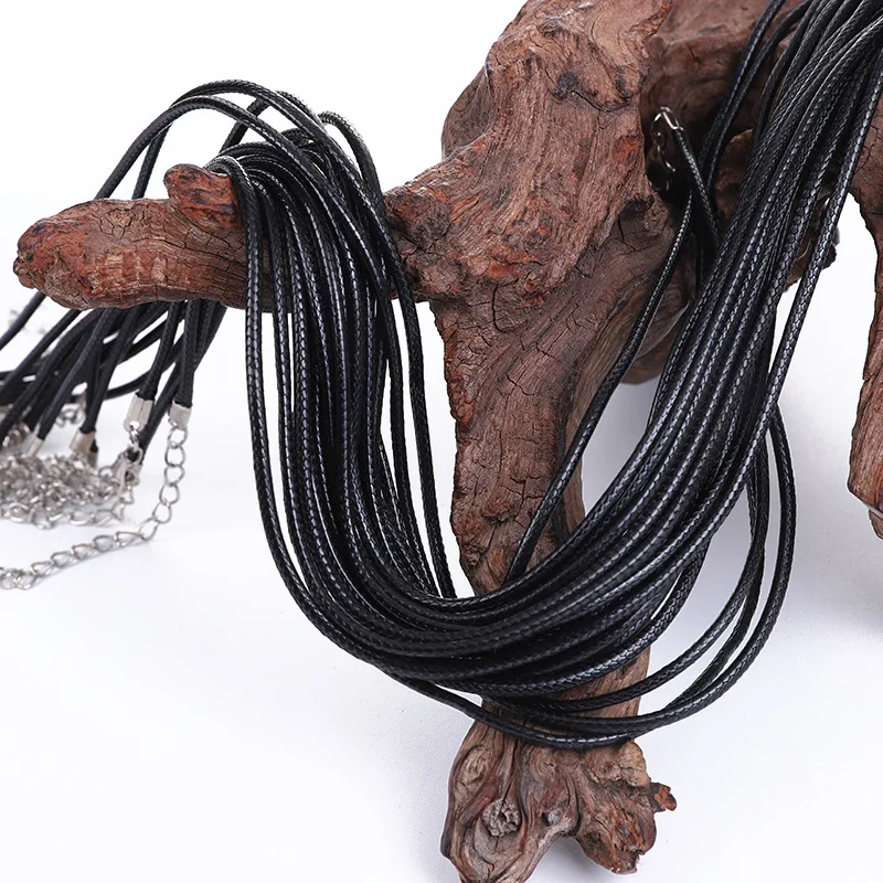 10pcs 45cm Braided Adjustable Black Leather Rope Wax Cord DIY Handmade Necklace Pendant Lobster Clasp String Cord Jewelry Chains