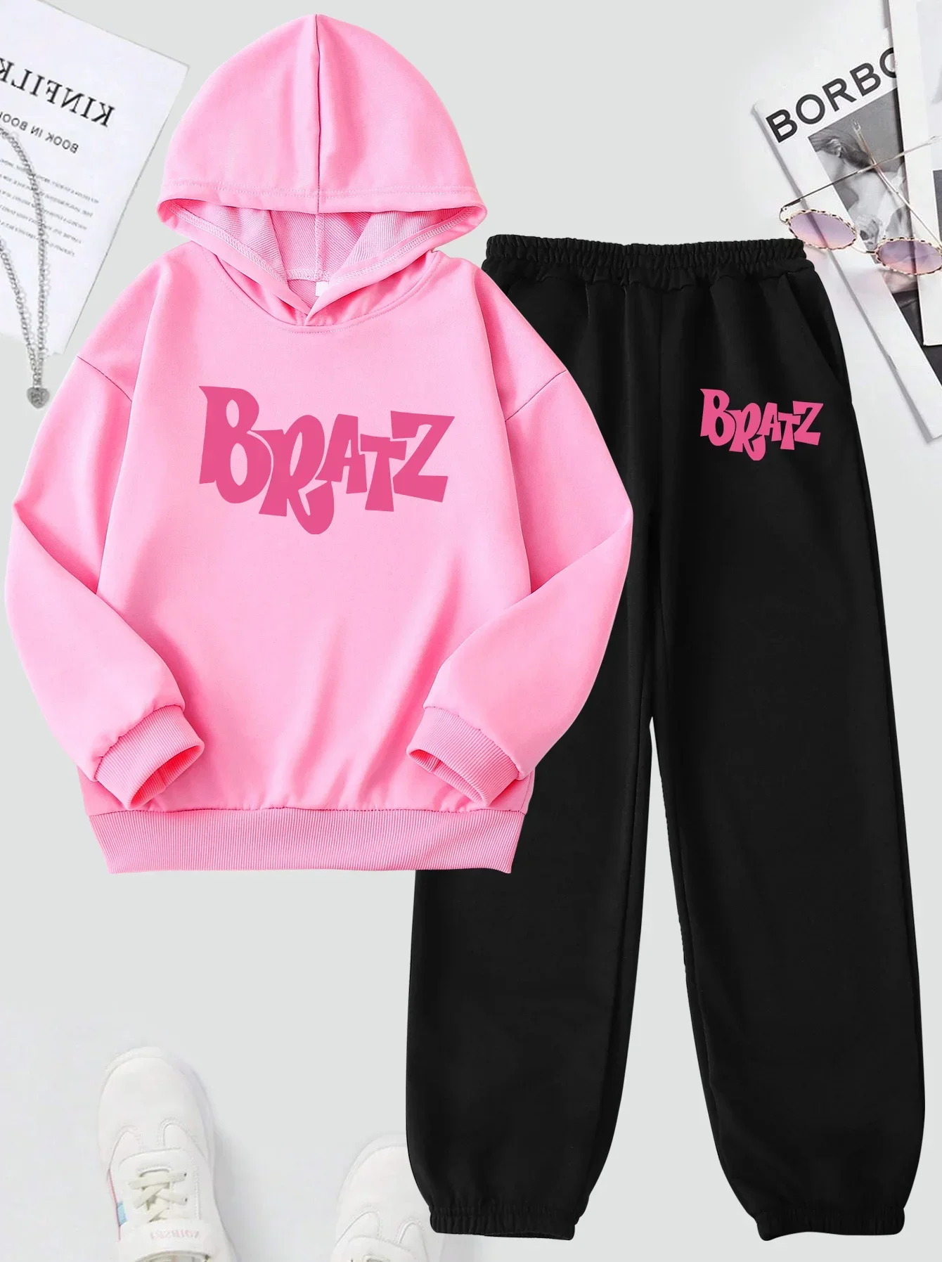 Letter BRATZ Print Children\'s Sets Hoodies Pant Loose Two Piece Daily Fashion Autumn Winter Clothes Comfortable Long Sleeve Tops