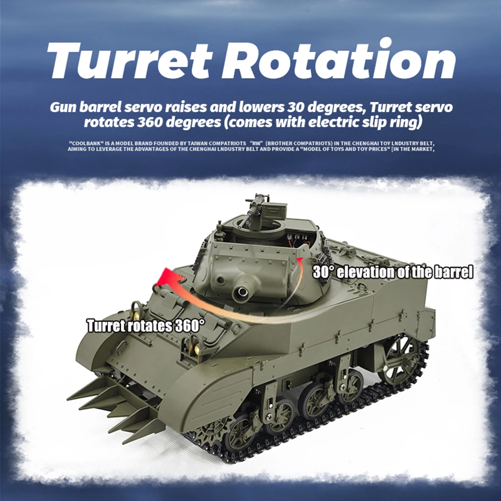 Радиоуправляемый танк 1:16 M8, самоходная артиллерия с вращением дымовой башни на 360° °   Электрический танк с дистанционным управлением, военная модель игрушки