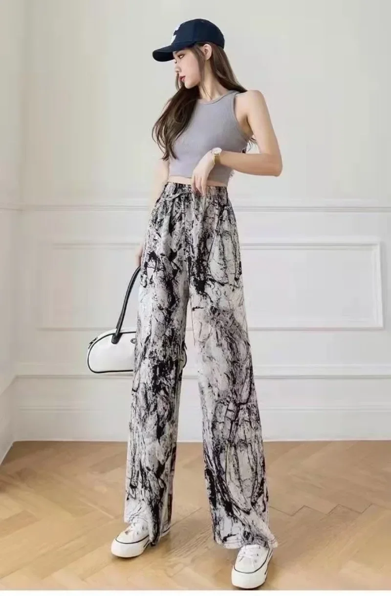 

Hip Hop Women Print Casual Pants Spring Summer Vintage New Pocket Elastic Waist Streetwear Fashion Loose Trousers Y2k Clothes