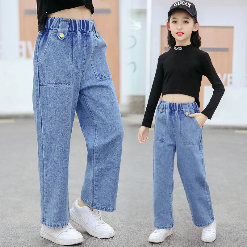 New Spring Autumn Children Jeans for Girls Clothes Kids Denim Pants Teenage Baby Girls Loose Fashion Straight Pants