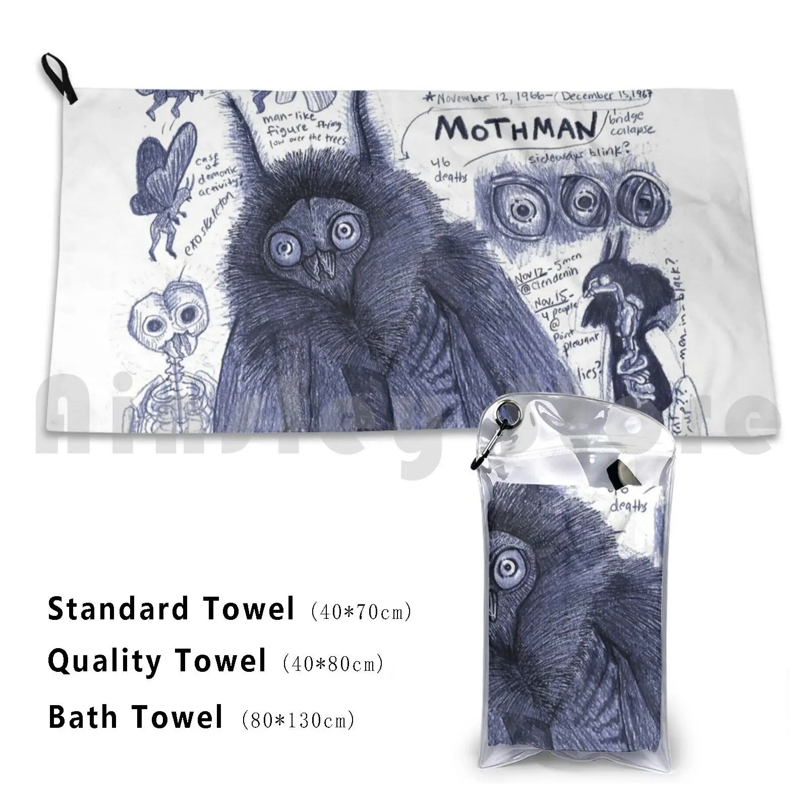 Mothman Anatomy Artwork By Egertronpuck Custom Towel Bath Towel Mothman Anatomy Study Sketch Cryptid