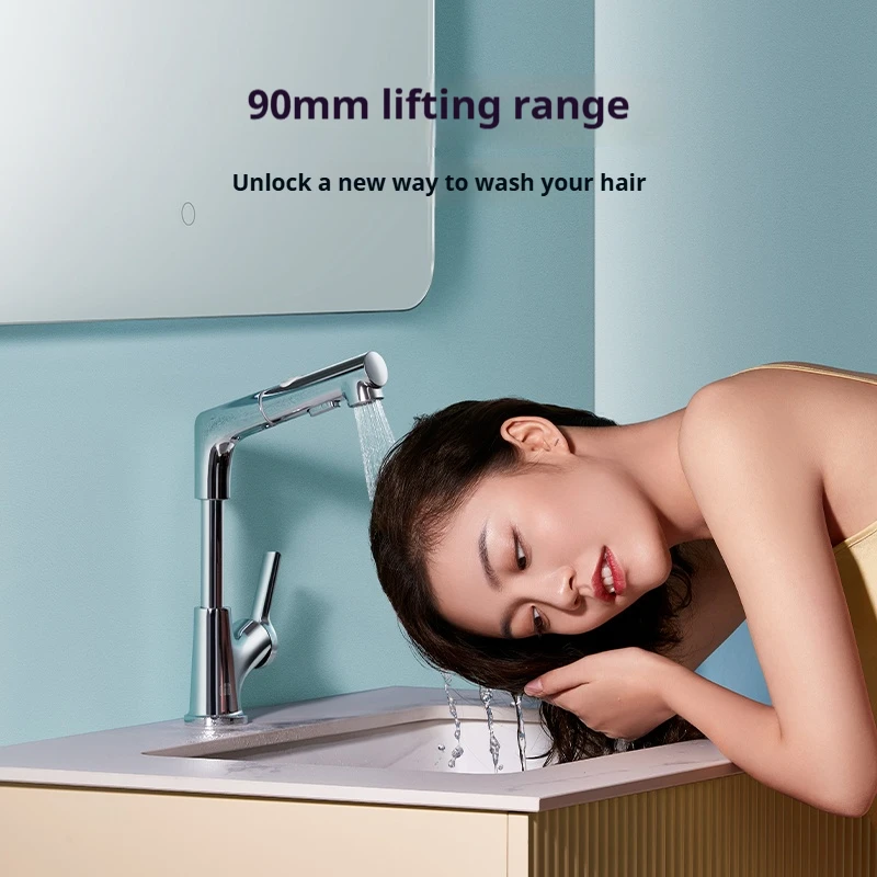 Diiib Pullout Kitchen Faucet Rotatable Hot and Cold Water Hand Washing Multifunctional Retractable Bathroom Sink Faucet