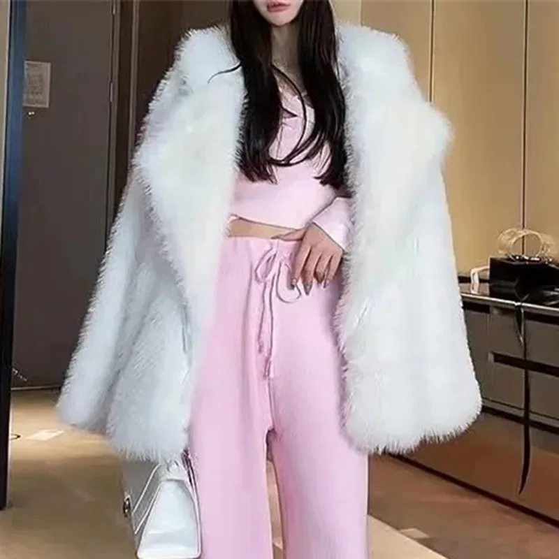 Damska kurtka ze sztucznego futra w jednolitym kolorze, jesienno-zimowa, luksusowa odzież wierzchnia z futra, europejska, damska, z długim rękawem, pluszowa kurtka, 2025