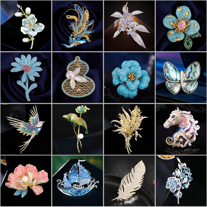 Exquisite Daisy Peony Sailboat Brooches Women's High-end Light Luxury AAA Cubic Zirconia Coat Suit Dinner Accessories Pins Gift