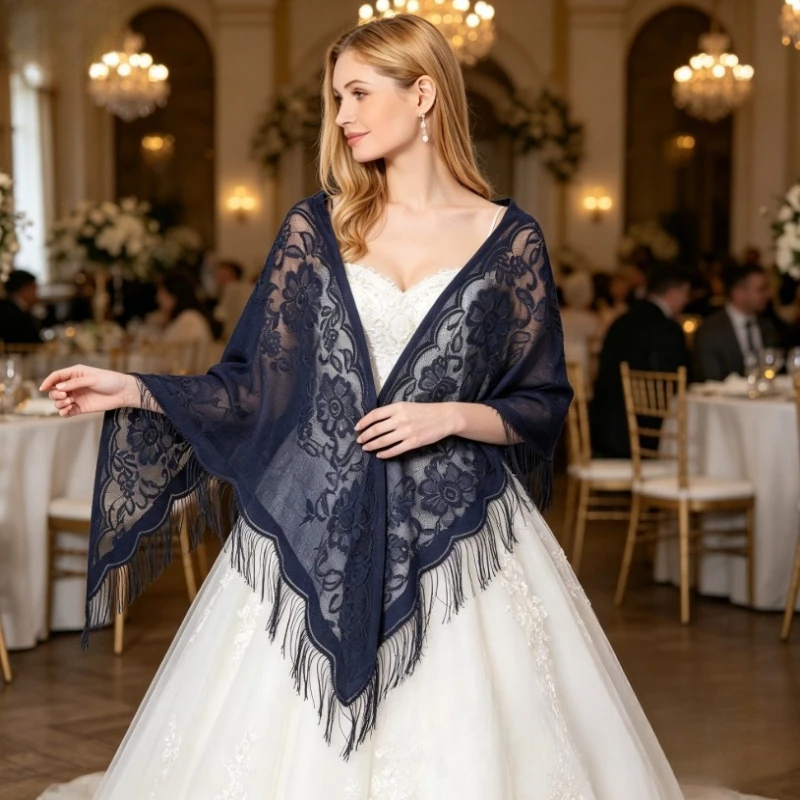 Lace Triangle Shawl for Bride Bridesmaid Wedding Gown Banquet Wrap Women