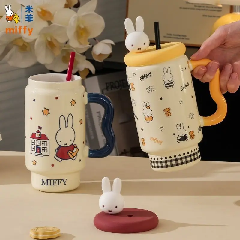 ميفي كوب سيراميك لطيف أنيمي الكرتون الإبداعية بسيطة سعة كبيرة القش Kawaii المحمولة فنجان القهوة هدية عيد