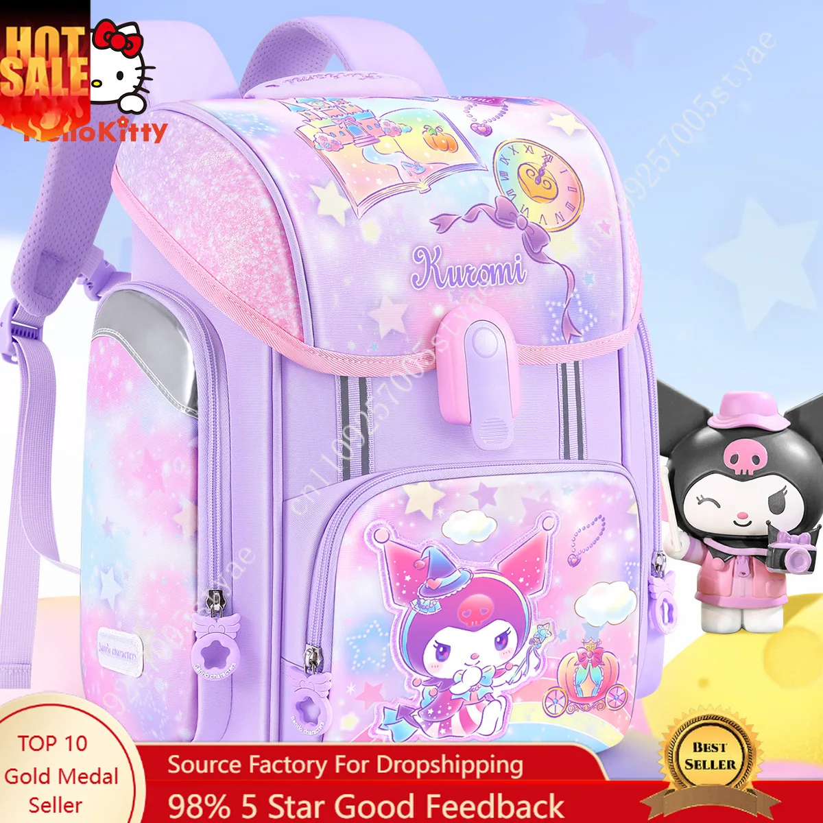 

Рюкзак Kuromi Sanrio для девочек, высококачественный, милый, удобный, с пряжками