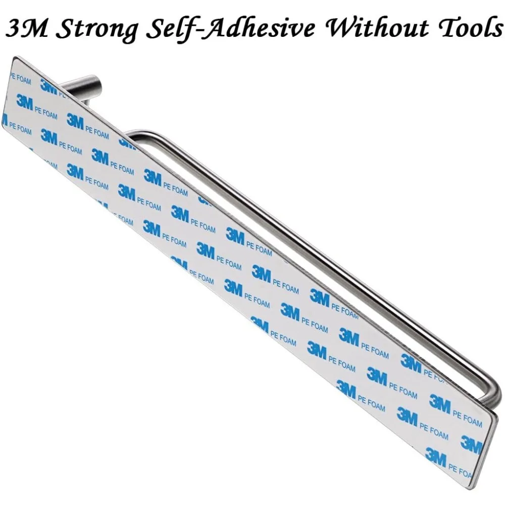 towel bar rack with hook, 13.38 inch 3m self adhesive stainless steel towel holder organizer for bathroom kitchen bedroom, brus