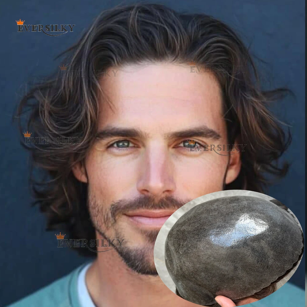6inch Soft Brown Male Hair Toupee Durable 0.1mm Injection Skin PU Men's Capillary Prothesis 1b40 1b65 Black Grey 100% Human Hair