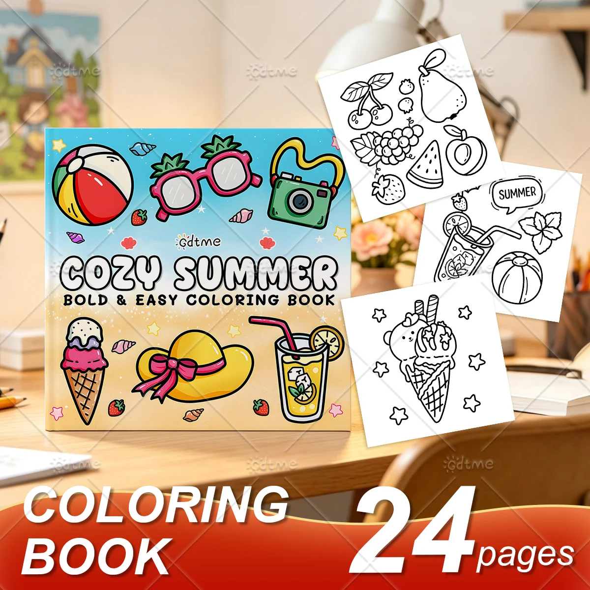 Cozy Summer Coloring Book, Bold & Easy Cute Beach Summer Element Patterns, Stress Relief Relaxing Art Drawing Book for Adults
