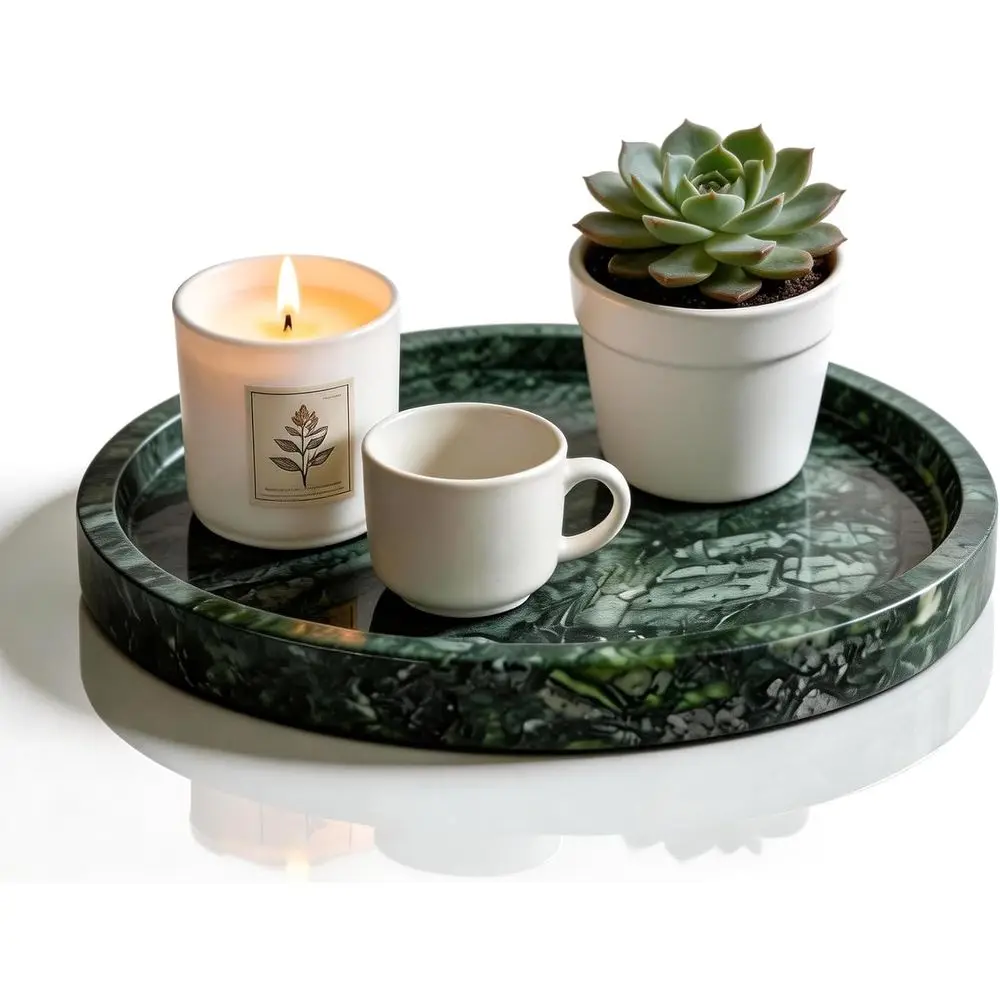 Natural Marble Tray, 9.45 x 0.99 Round Marble Vanity Tray, Marble Ring Dish or Bathroom, lry Tray, Coee Table