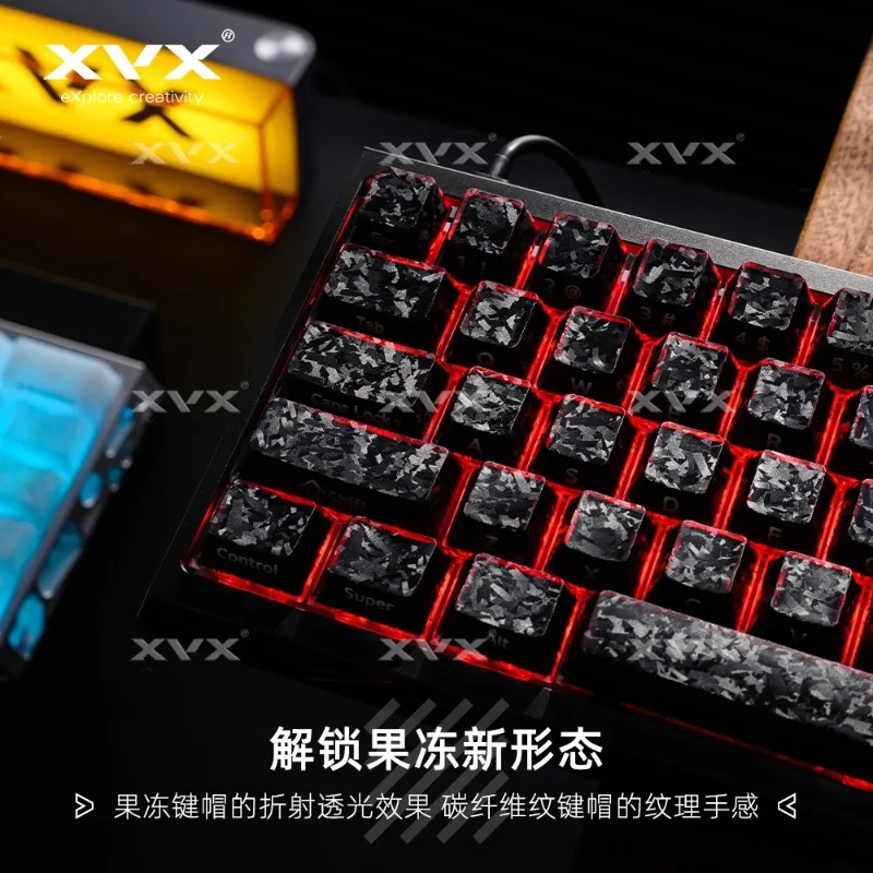 XVX Carbon Fiber Jelly Keycaps Custom PBT Cherry Profile Forged Carbon Pattern Magnetic Axis Keycap Transparent Ev63 Wooting 60