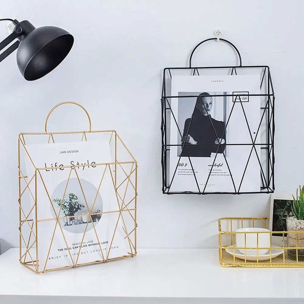 High-quality Iron Newspaper Holder Handheld Wall Mounted Organizer Rack Multi-purpose File Holder
