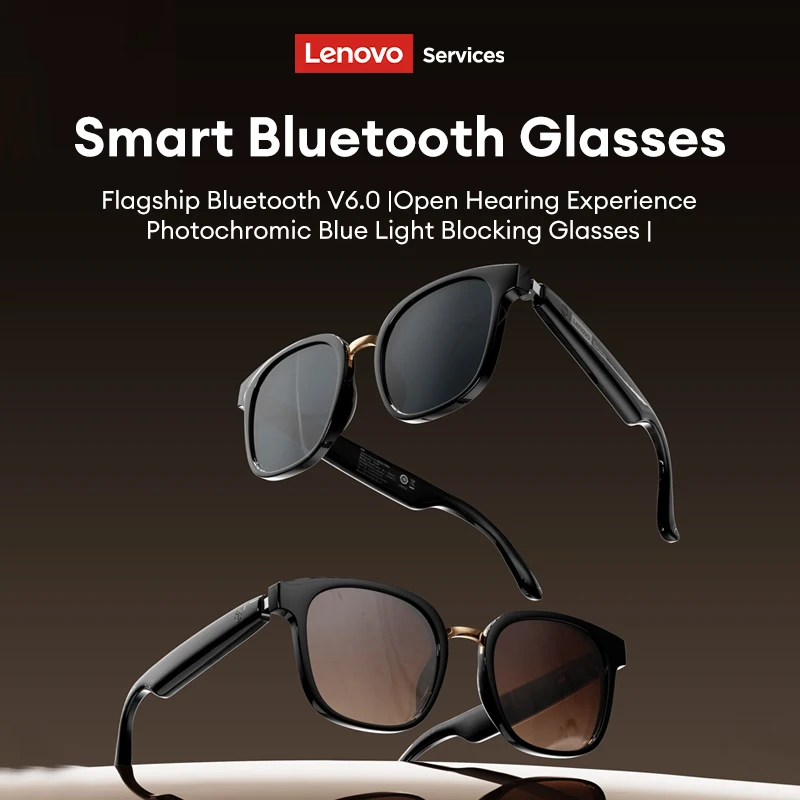Lenovo AI Wireless Smart Glasses Bluetooth 6.0 Photochromic Lenses Sunglasses Music & Calls Headphones For Outdoor Sports GS106