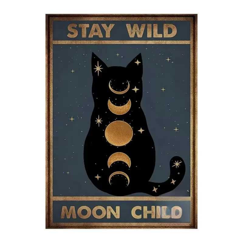 Retro Funny Inspirational Black Cat Metal Tin Sign Home Decoration for Coffee Shop Living Room Pet Shop Wall Decor