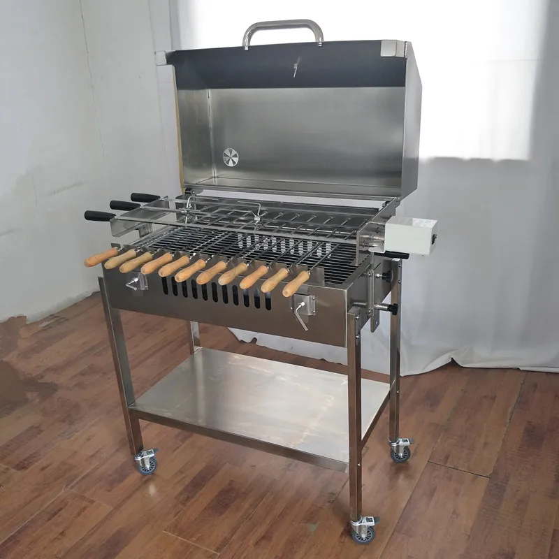 Garden Outdoor Charcoal BBQ Greek Brazilian Cyprus Style Rotating Rotisserie Grill with Hood