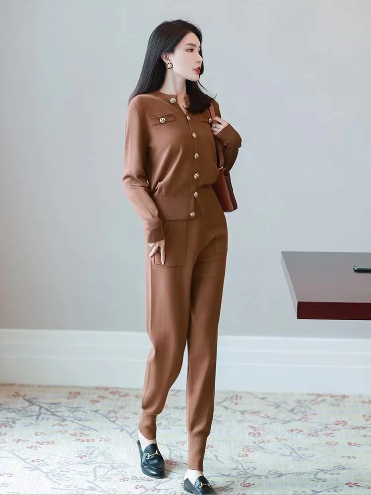 New High End Knit Sweater Pant Sets Women Casual Fashion Long Sleeve Cardigan Tops + Pants Suits 2 Piece Womens Outfit Tracksuit