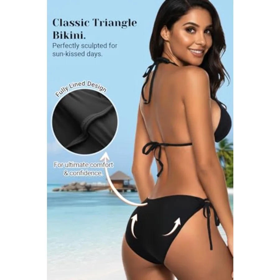 Tempt Me Women Triangle Bikini Sets Halter Two Pcs Sexy Swimsuit String Tie Side Bathing Suit