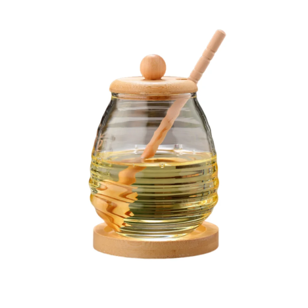 

Transparent Glass Honeycomb Tank with Dipper and Lid Large Capacity Honey Storage Container Easy To Clean 280/400/500ml