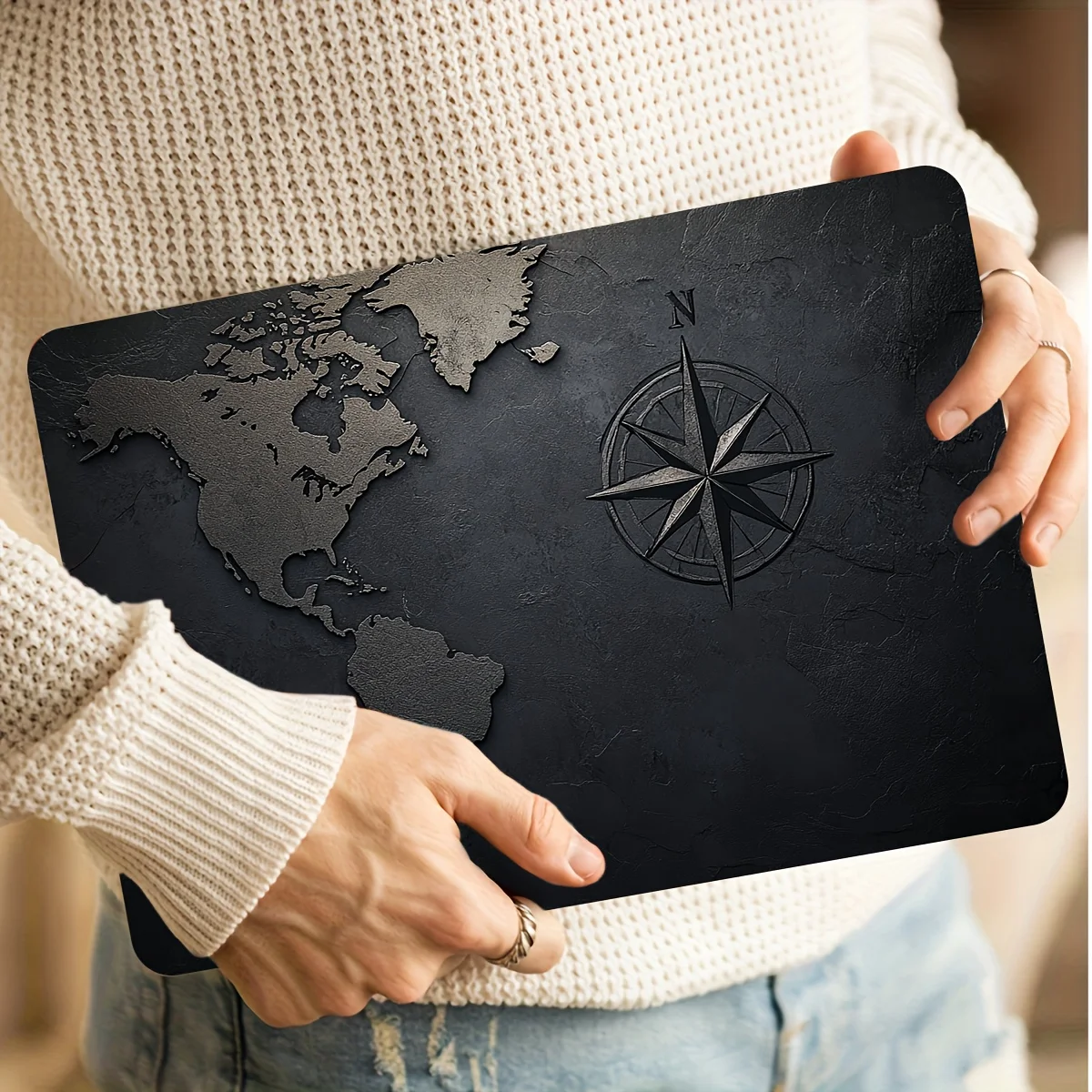 2Pcs Map Compass Laptop Sticker Set Scratch Resistant Waterproof Vinyl Art Decal for Universal Notebook