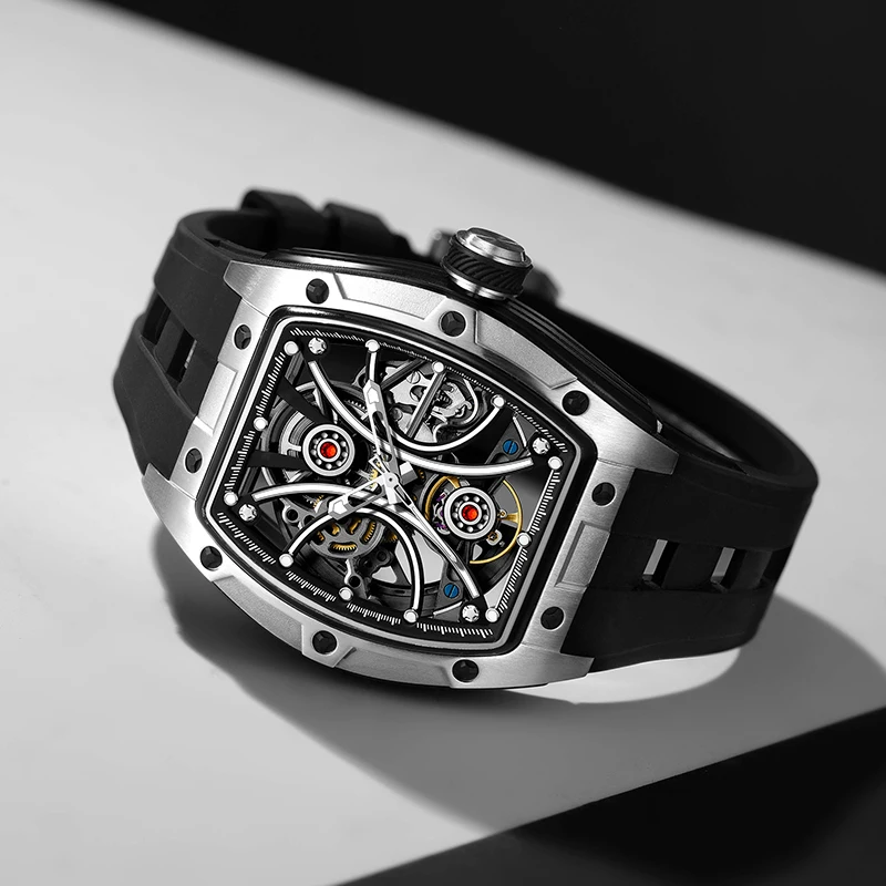 ساعة هيكل عظمي بحركة ميكانيكية أوتوماتيكية، ساعات يد مضيئة مقاومة للماء للرجال والنساء