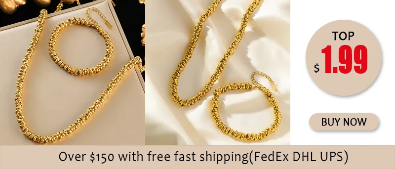EILIECK 316L Edelstahl Statement Flache Perlenkette Armband für Damen Charm Goldfarbene Kette Schmuck Bijoux Schmuckset – Detail 4