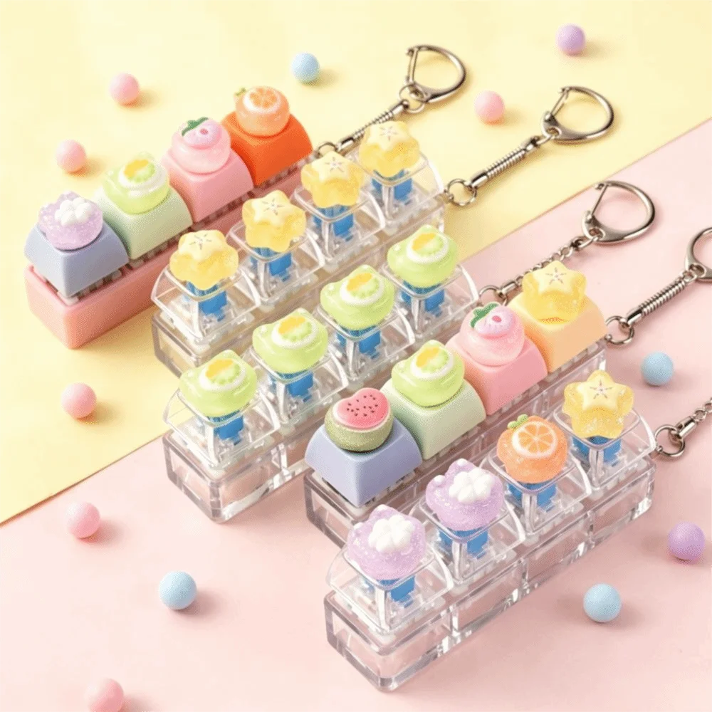 Pressure Reducer 4-Key Fidget Keychain Fruit Portable Push Button Keychain Cute Smooth Clicker Keychain Daily Commute