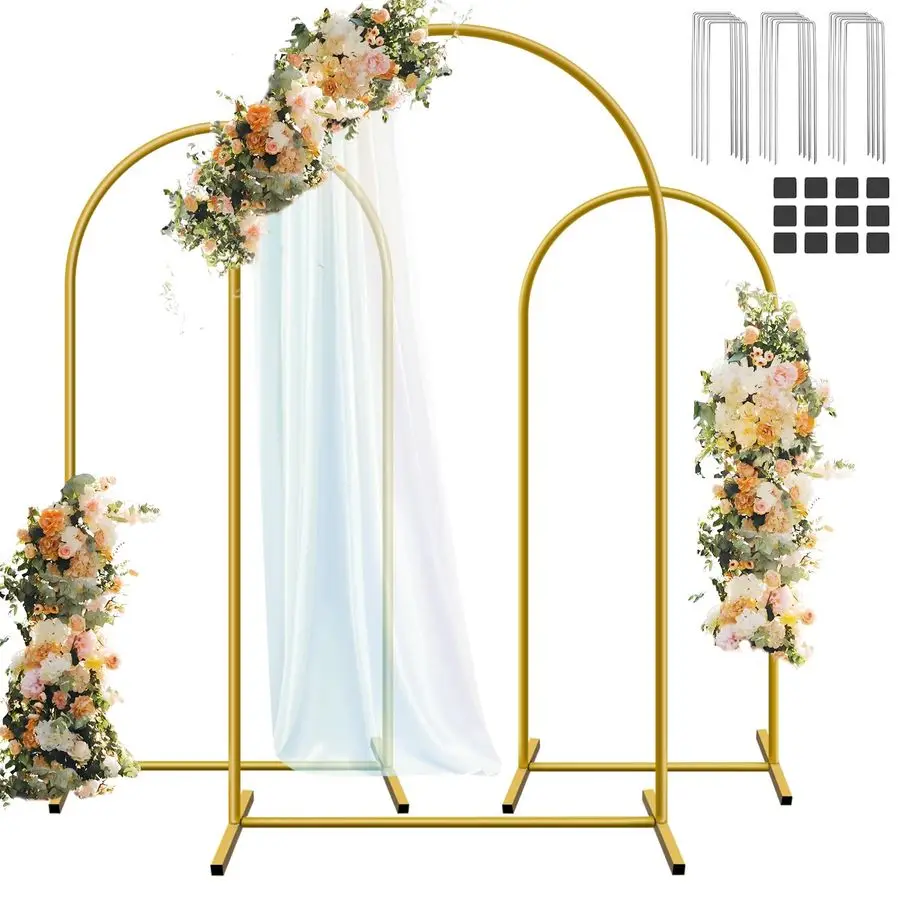 

Metal Arch Backdrop Stand Set of 3, 6FT, 5FT, 4FT Party Arch Stands for Wedding, Birthday, Baby Shower, Bridal Shower Balloon Ar