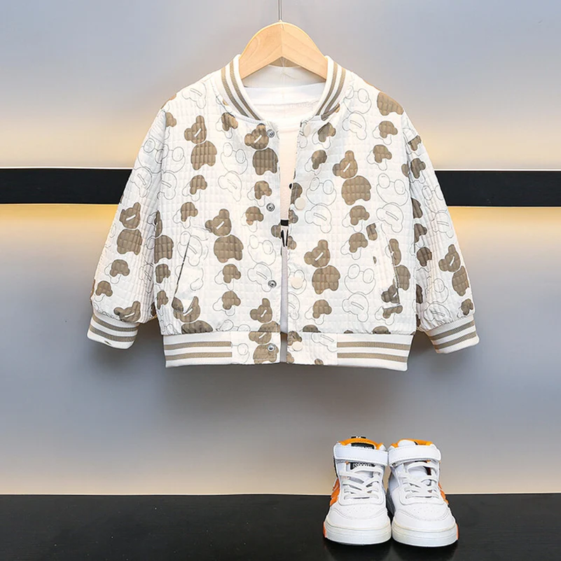 Spring and Autumn 2024 Boys' Fashionable and Leisure Breathable Printed Cub Baseball Coat for 2-8 Years Old