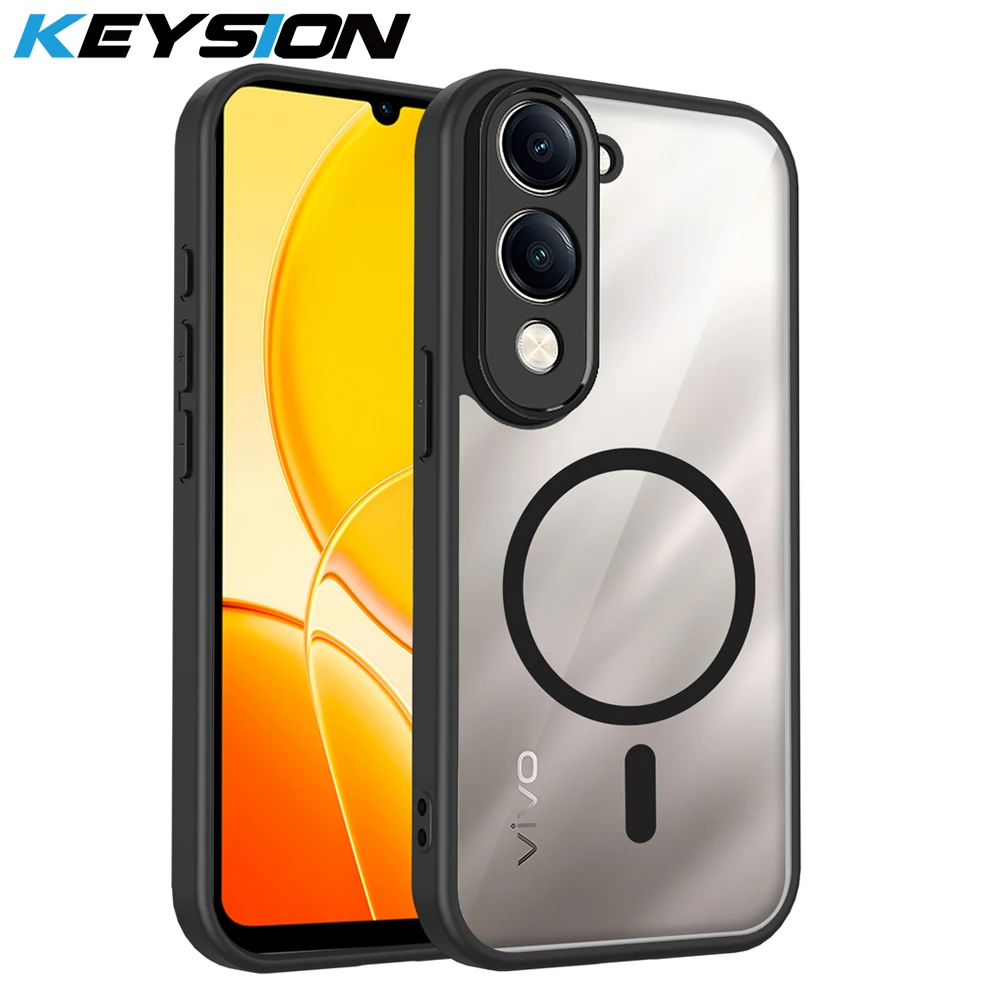 KEYSION Transparente magnetische Handyhülle für VIVO Y04 Y04s, weiches Silikon + PC, HD, transparent, stoßfest, Rückseite für VIVO Y29s Y29t 5G
