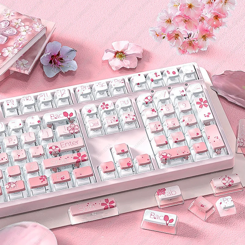 For WOB RAINY75 Sakura Theme Keycaps PBT DYE SUB Pudding Keycaps ASA Profile Backlit Translucent Keycap For LEOBOG Hi75 Hi8 AL65