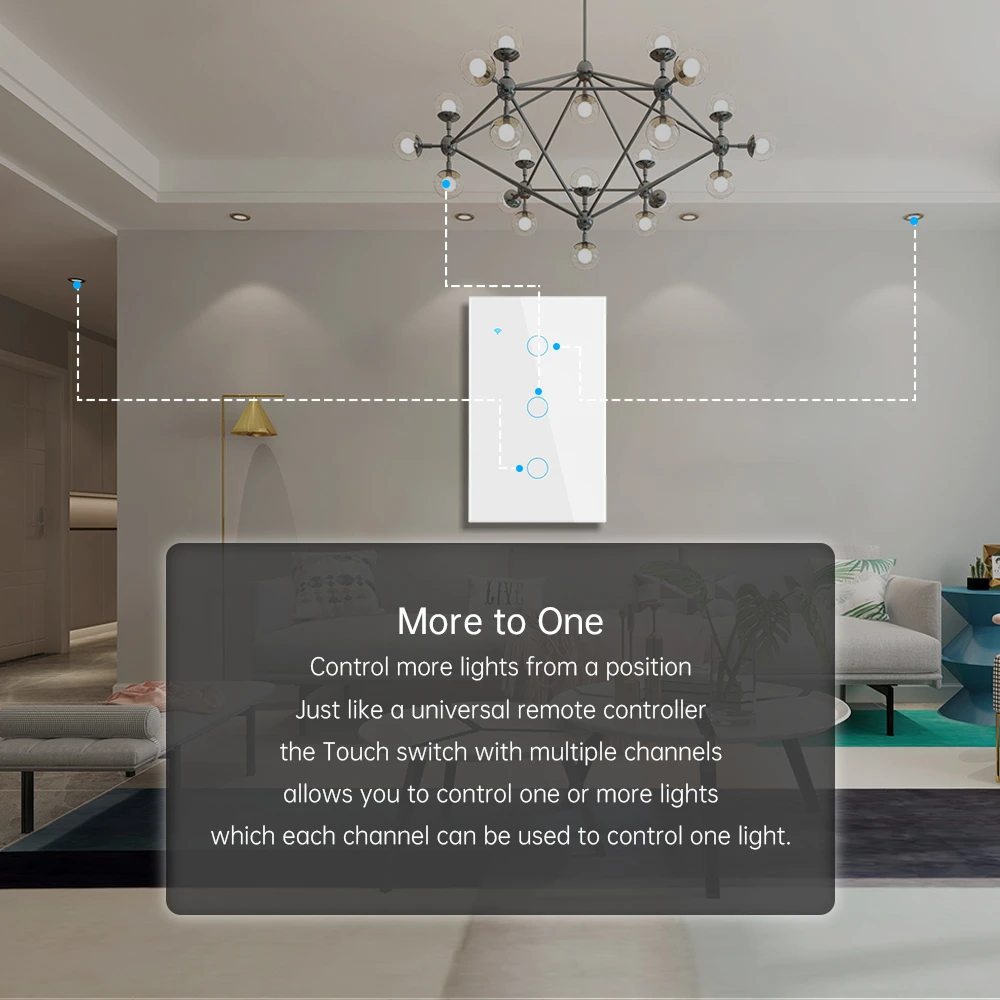 Tuya Smart Wifi US Touch Switch 1Gang 2Way Glass Panel Touch Switches 2Way Stairs Wall Switches For Smart Life Alexa Google Home