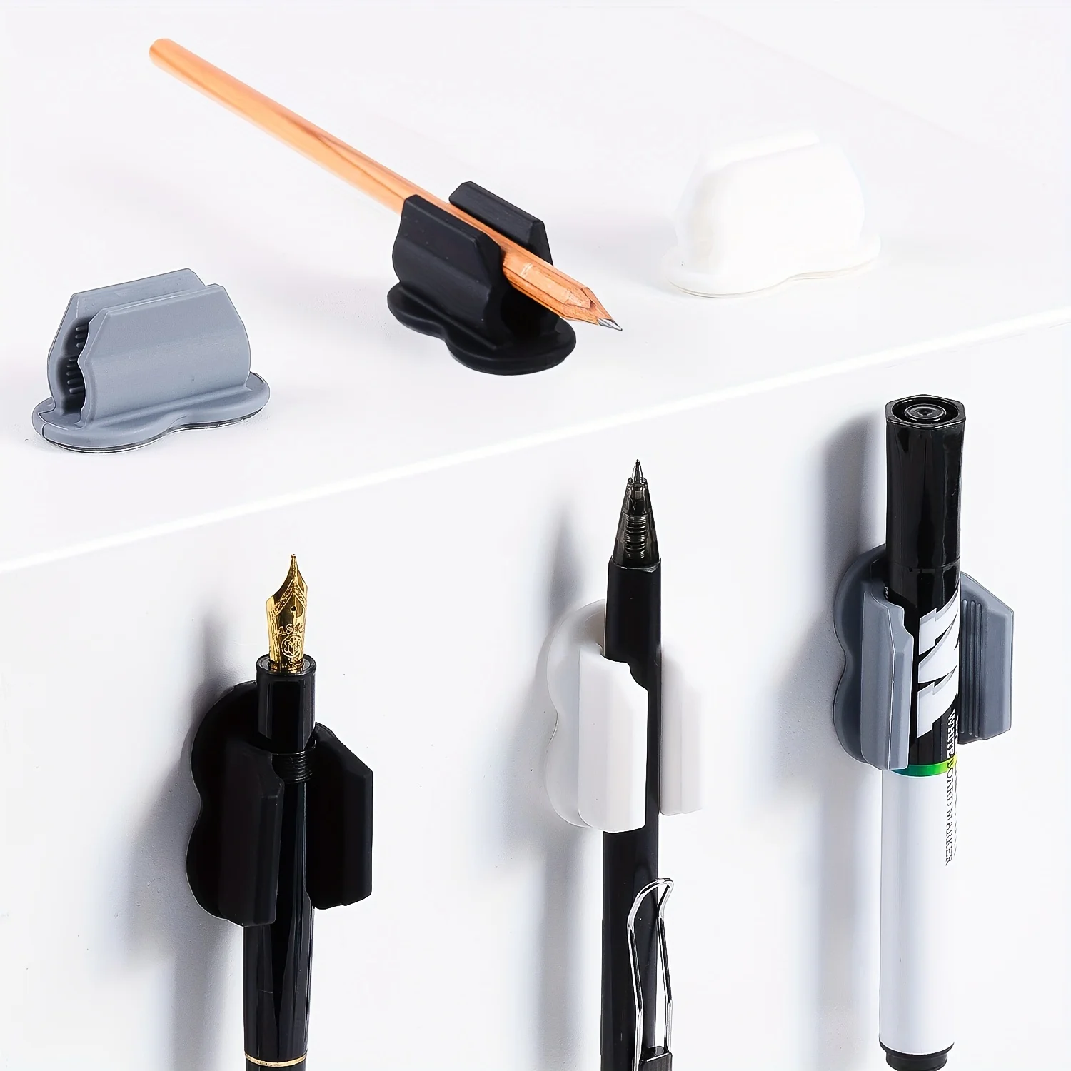 

Pack Upgraded Pen Holder, Adhesive Pencil Pen Holder for Desk & Wall, Marker Holder, Pencil Holder, Pen Holder for Clipboard, Te