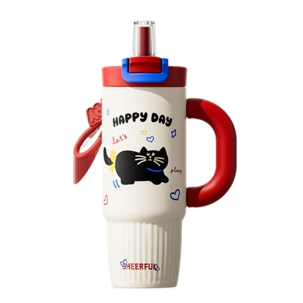 

Cartoon Prints 750ml Insulated Cup Stainless Steel Leak-proof Cold Drink Cup with Handle Cold Insulation Straw Coffee Cup