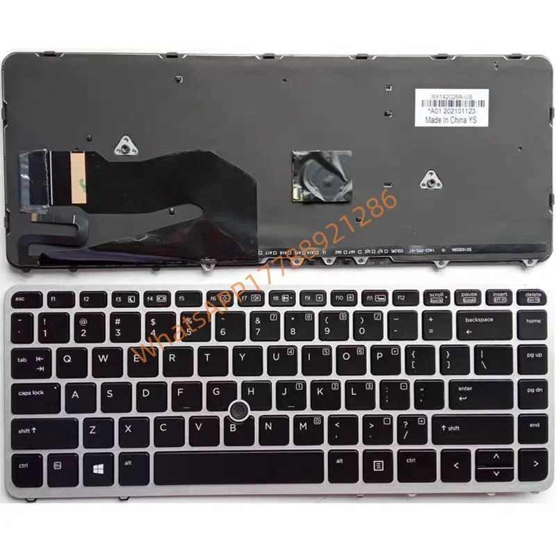 New US RU Laptop Keyboard for HP Elitebook 840 G1 850 G1 840 G2 ZBOOK 14 US Backlit W/Point Black Silver Frame