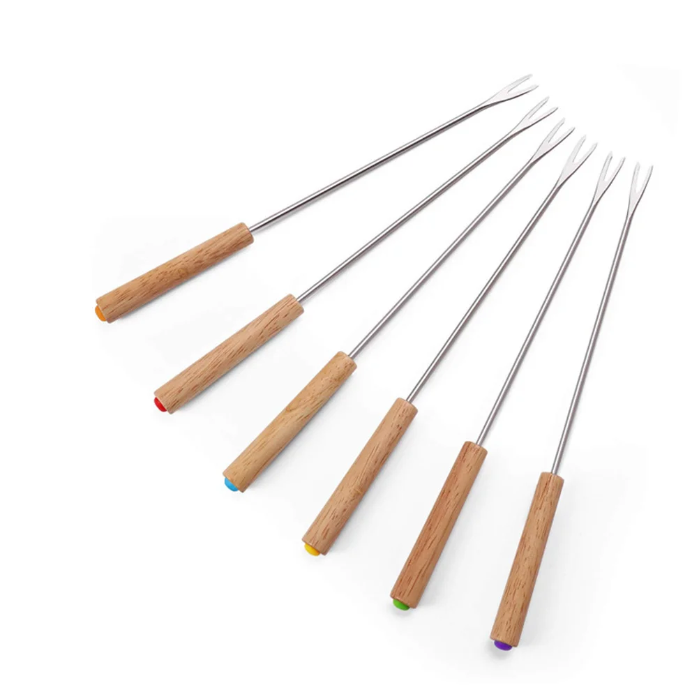 

6Pcs Telescoping Roasting Sticks Wooden Handle Stainless Steel Barbecue Forks Heat Resistant for Camping Sausage Skewers Hot Dog