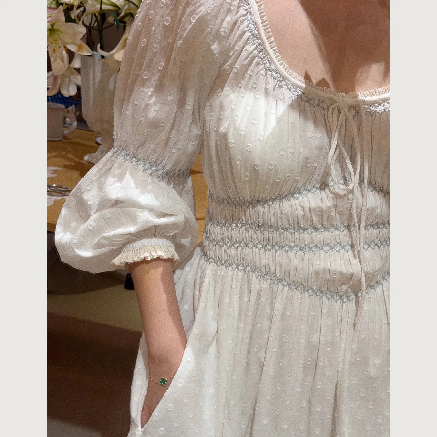 Women's 100% Cotton Handmade Crochet Flower Embroidery Fairy Princess Nightgown French Victorian Long Dress Japan Sleepwear