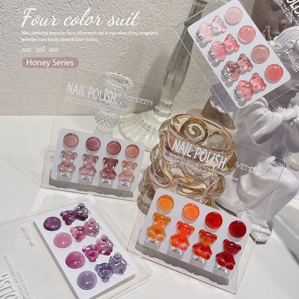 Discount Sale Vendeeni 4 Colors/set Ice Crystal Gel Nail Polish Fine Glitter Gel Lacquer Pure Color Gel Varnish With Color Card