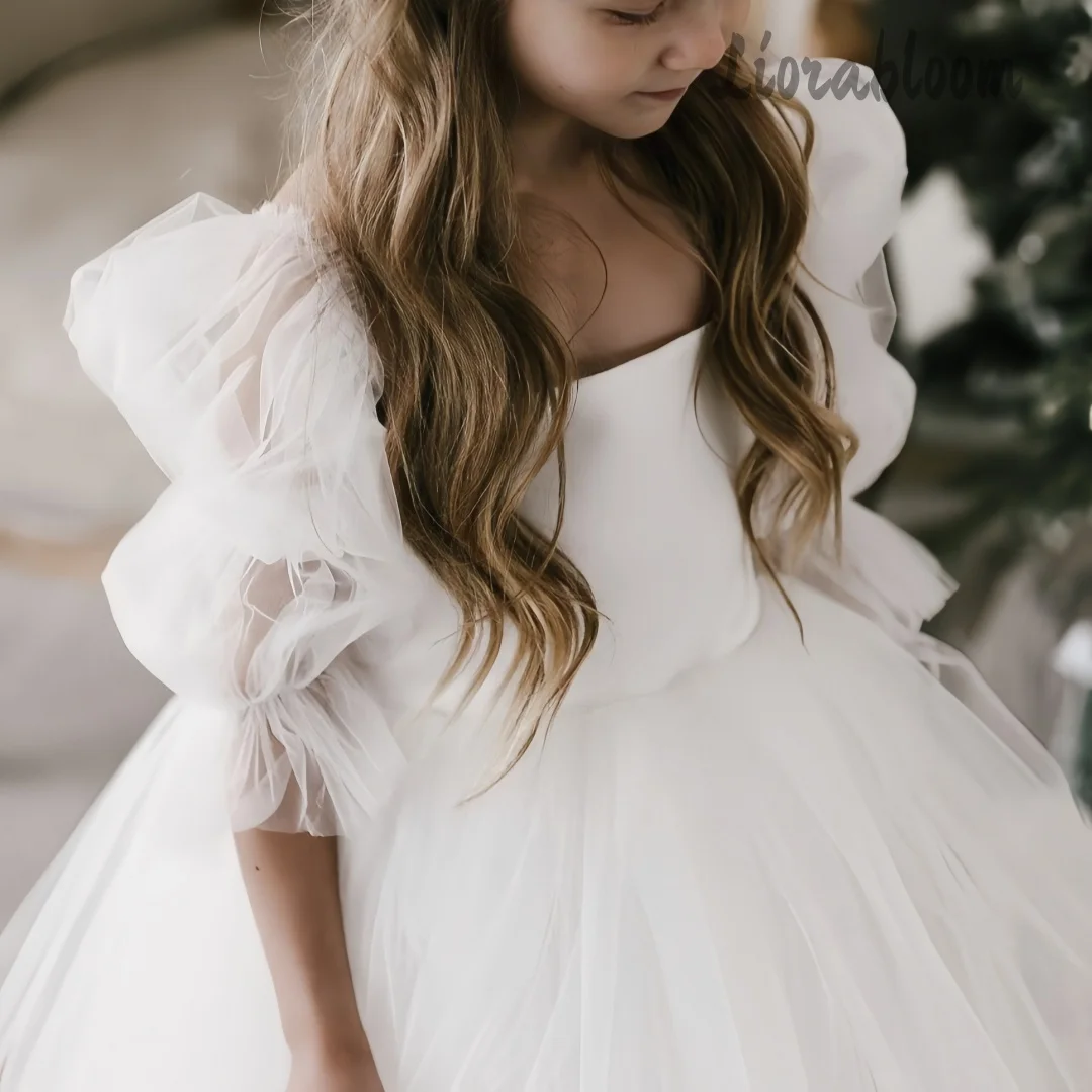 

Custom Girls' Formal Dress Puff-Sleeve Tulle Gown Flower Girl Dress Women's Wedding Party Attire Dress свадебное платье