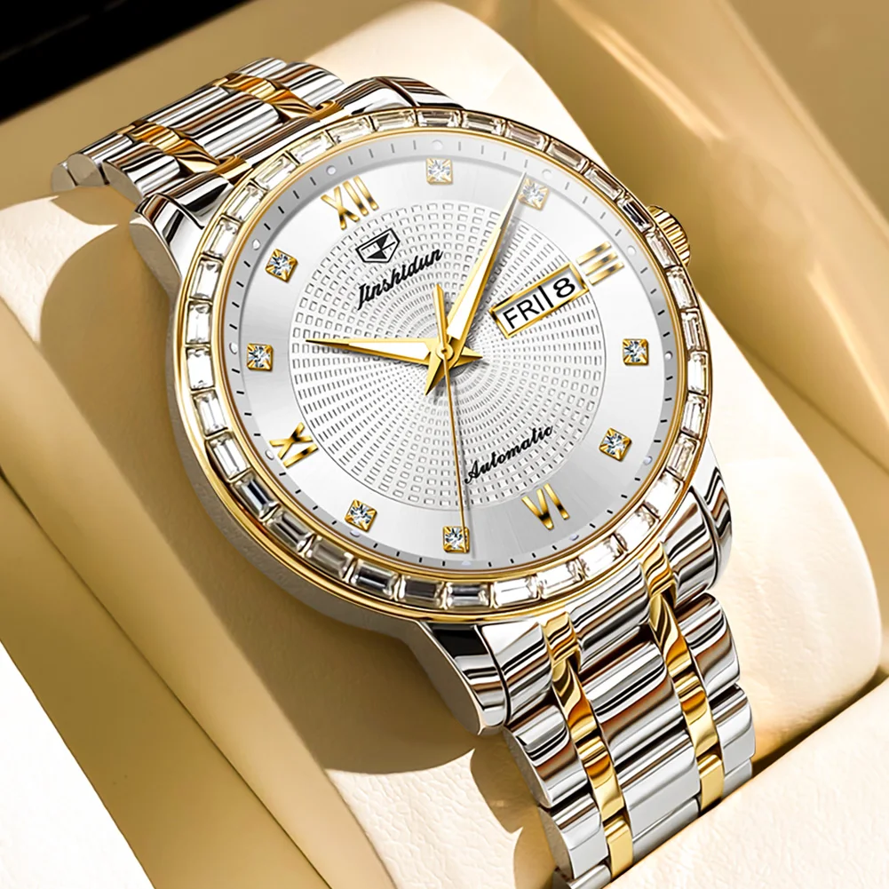 JSDUN 8959 Men's Watches Top Original Diamond Bezel Calendar Waterproof Automatic Mechanical Wristwatch for Men Luxury Man Watch