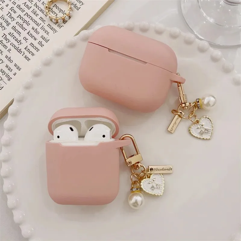 Étui pour écouteurs en silicone rose mignon pour Apple AirPods Pro 2, boîte pour casque, porte-clés coeur d'amour vintage, 1, 2/3