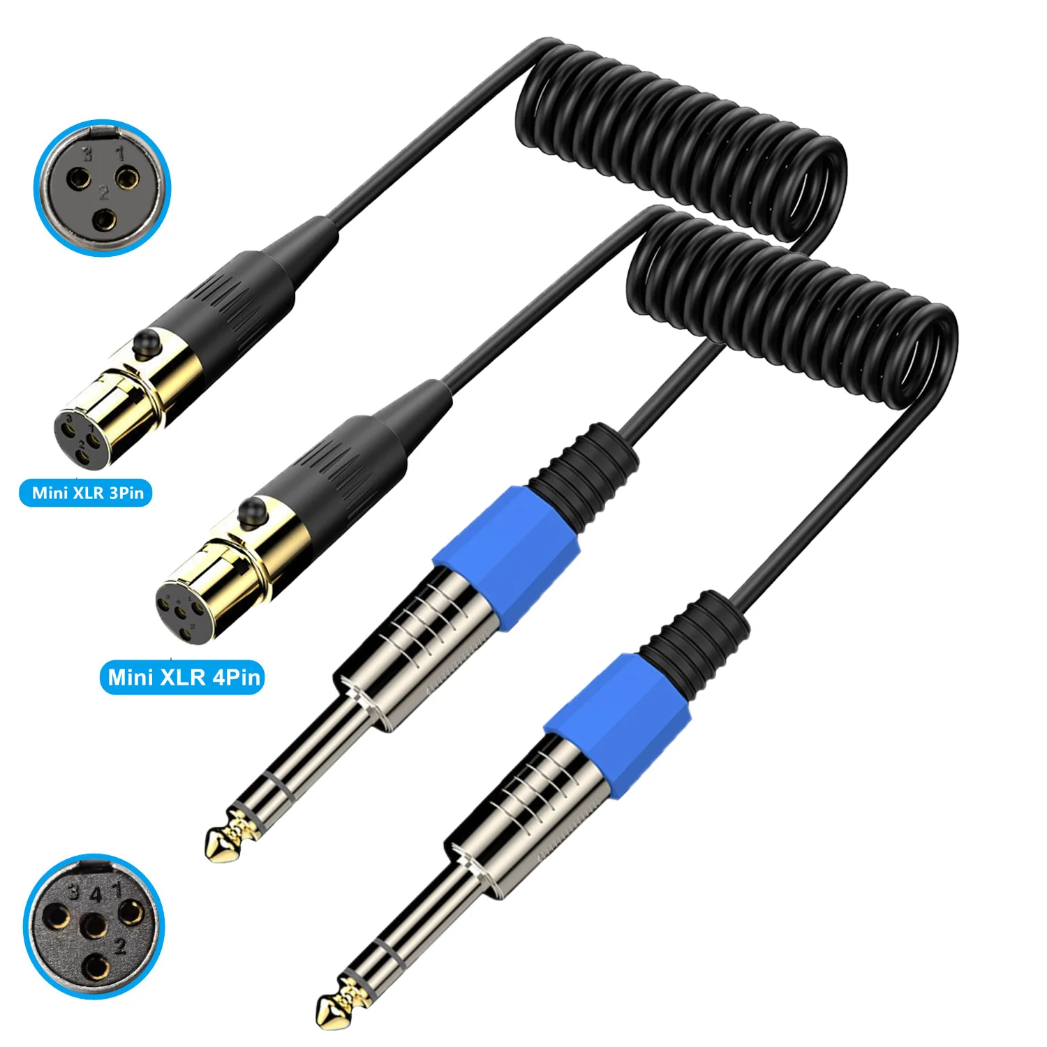 Elastic expansion contraction 3 4 Hole 3 4Pin Mini XLR Female TRS 6.35 Male Audio Cable Cord Mini CANNON Spring Coiled Wire