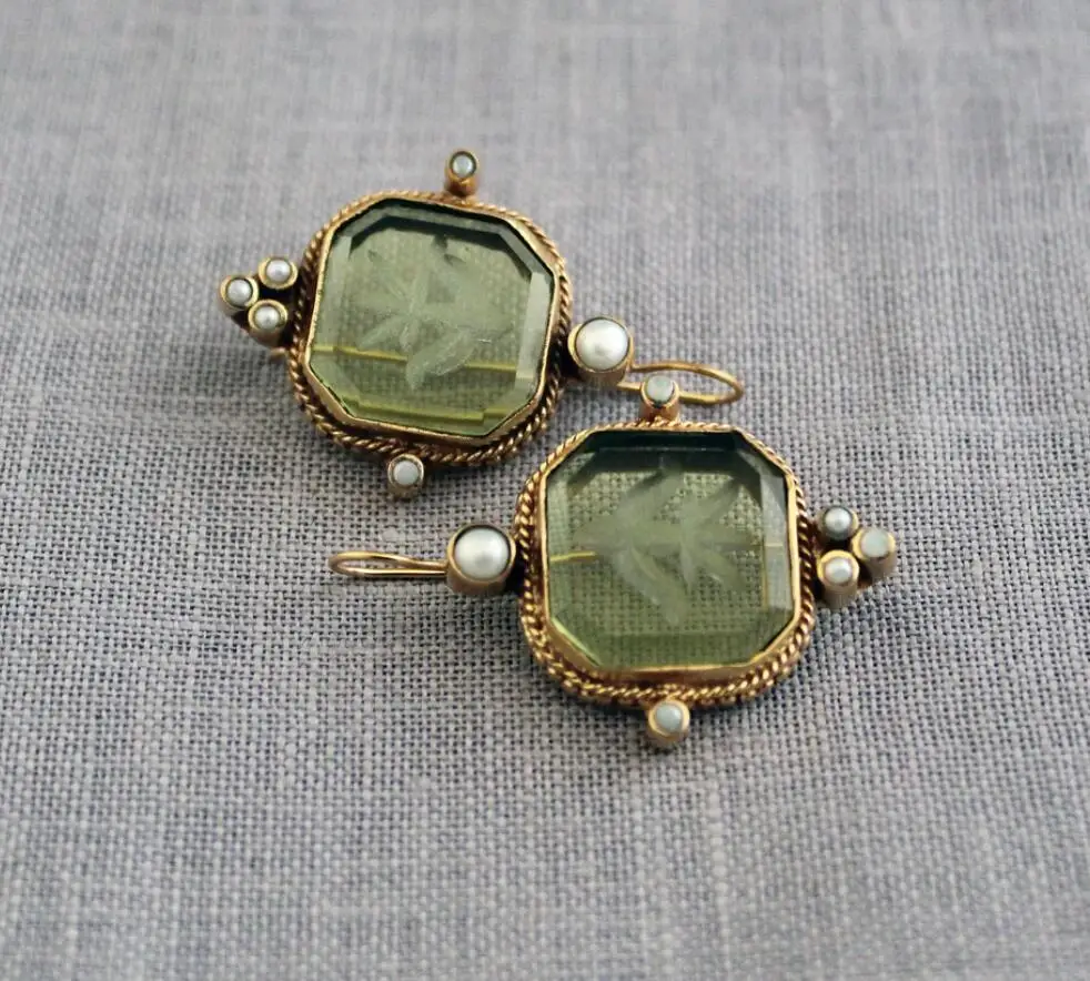 KSRA Niche Square Green Color Inlay Pearls Dangle Earrings For Women Party Birthday Earrings Trendy Design Jewelry 2024 New