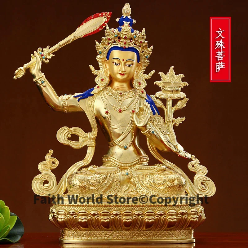 

GOOD quality Gilding Buddha statue Asia Nepal Tibet temple bless safe healthy good luck Bodhisattva Manjusri GUAN YIN buddha